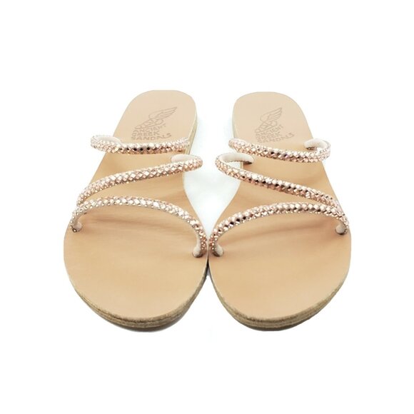 Ancient Greek Sandals Polytimi Crystal Rose Gold Leather Slide Sandal EU 39 US 8 - Picture 1 of 10
